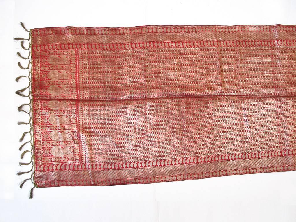 Beige Antique Red and Gold Brocade Silk Scarf For Sale