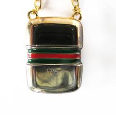 Gucci 1980's Vintage Red & Green Enamel Gold Plated Pill Box Necklace