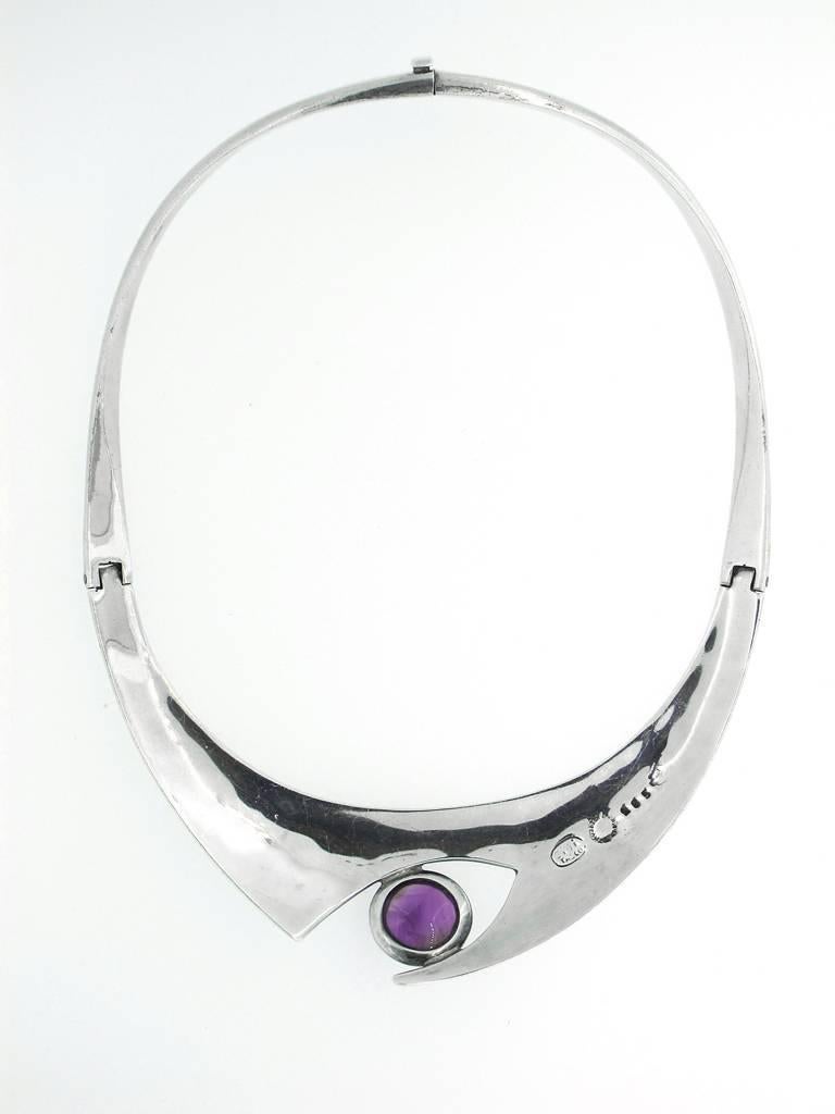 Women's Sigi Pineda Sterling Silver Amethyst Eye Necklace 1940's For Sale