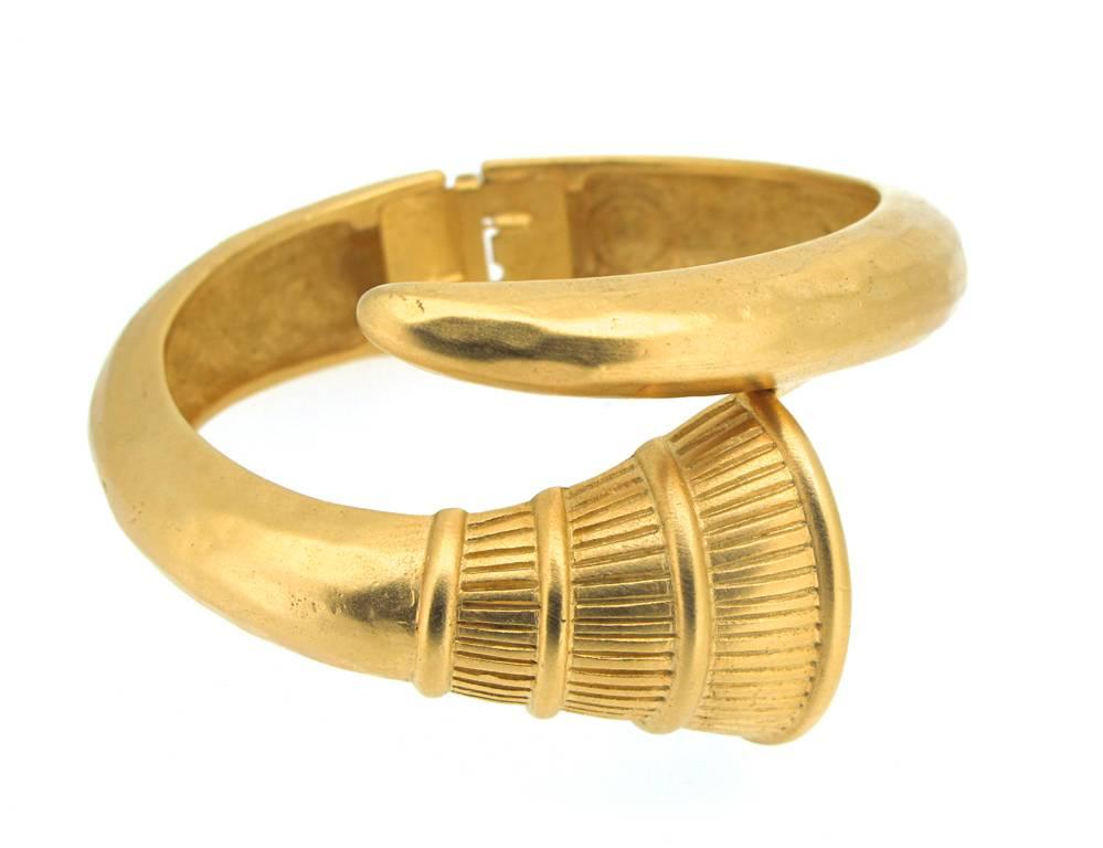 1980's Givenchy Gold Plated French Horn Clamper Bracelet In Good Condition In San Francisco, CA