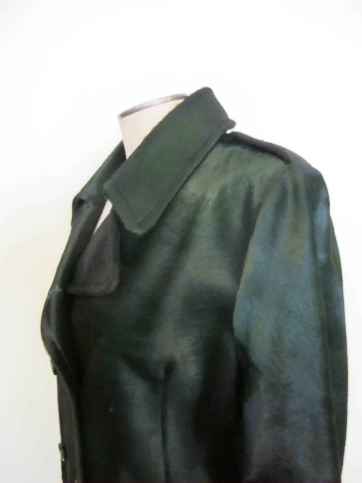 Prada Double Breasted Forest Green Fur Coat In New Condition For Sale In San Francisco, CA