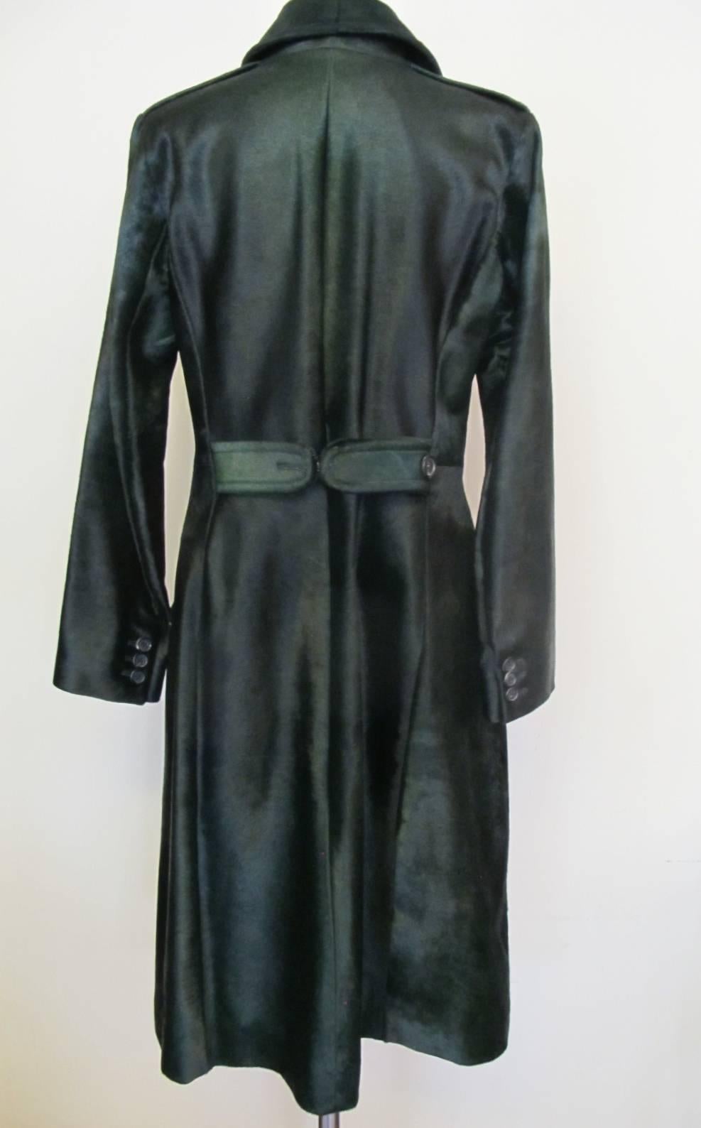 Black Prada Double Breasted Forest Green Fur Coat For Sale