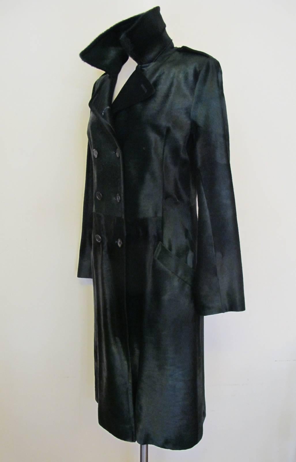 Prada Double Breasted Forest Green Fur Coat For Sale 1