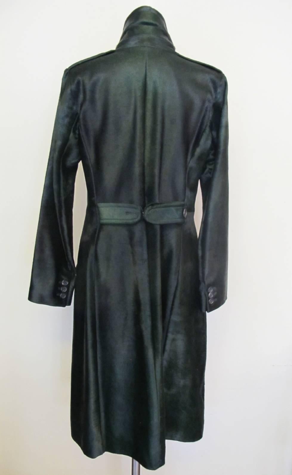 Prada Double Breasted Forest Green Fur Coat For Sale 2