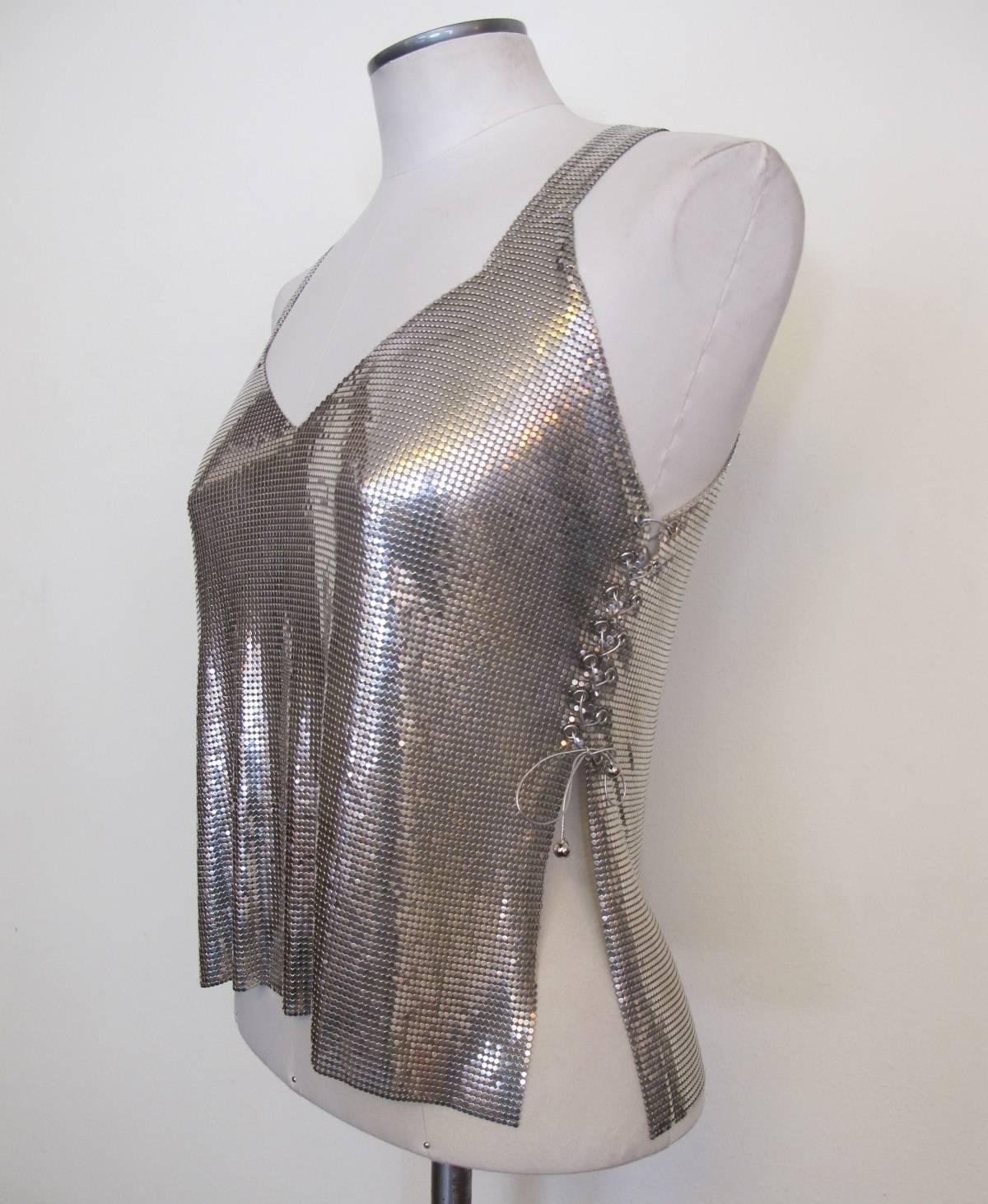 Paco Rabanne Chic Silver Metal Mesh Sleeveless Tank Top In Excellent Condition For Sale In San Francisco, CA