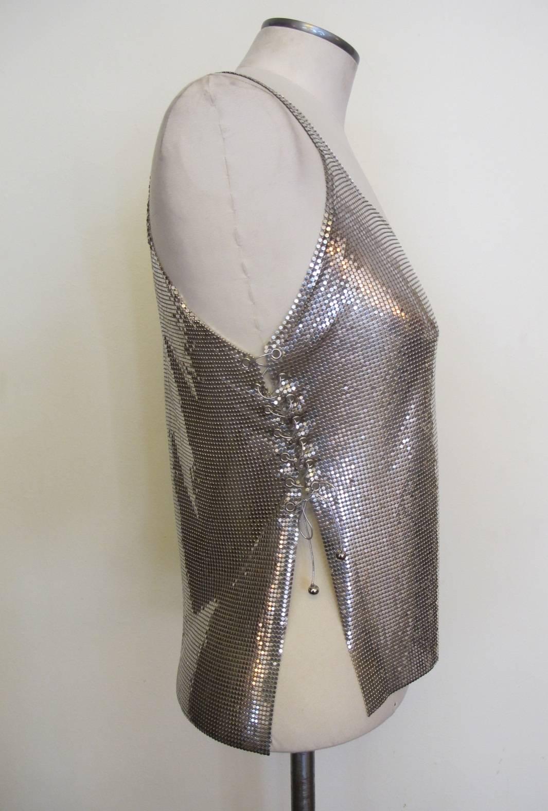 Women's Paco Rabanne Chic Silver Metal Mesh Sleeveless Tank Top For Sale