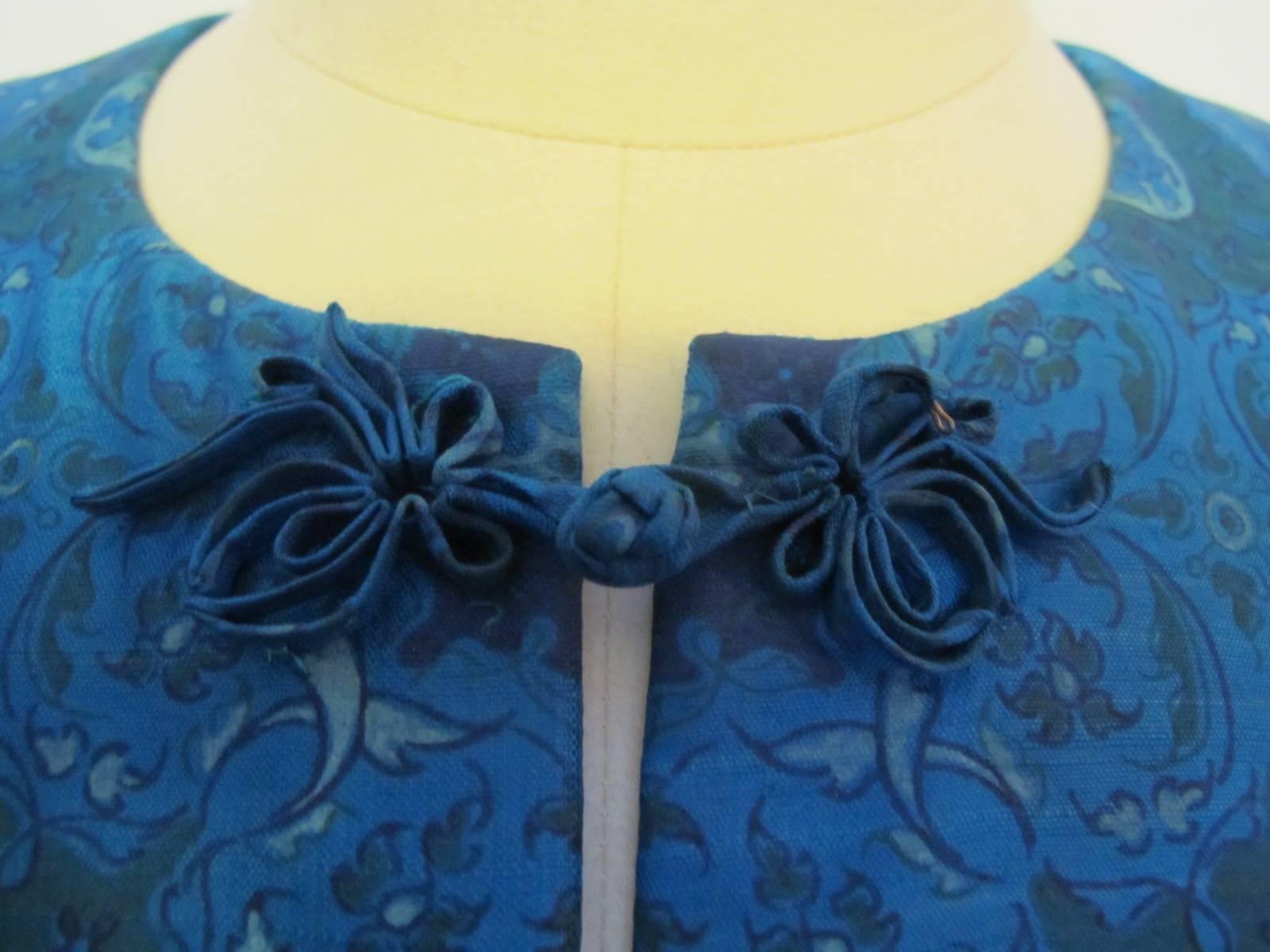 1960's Turquoise Blue Shantung Reversible Coat In Excellent Condition For Sale In San Francisco, CA