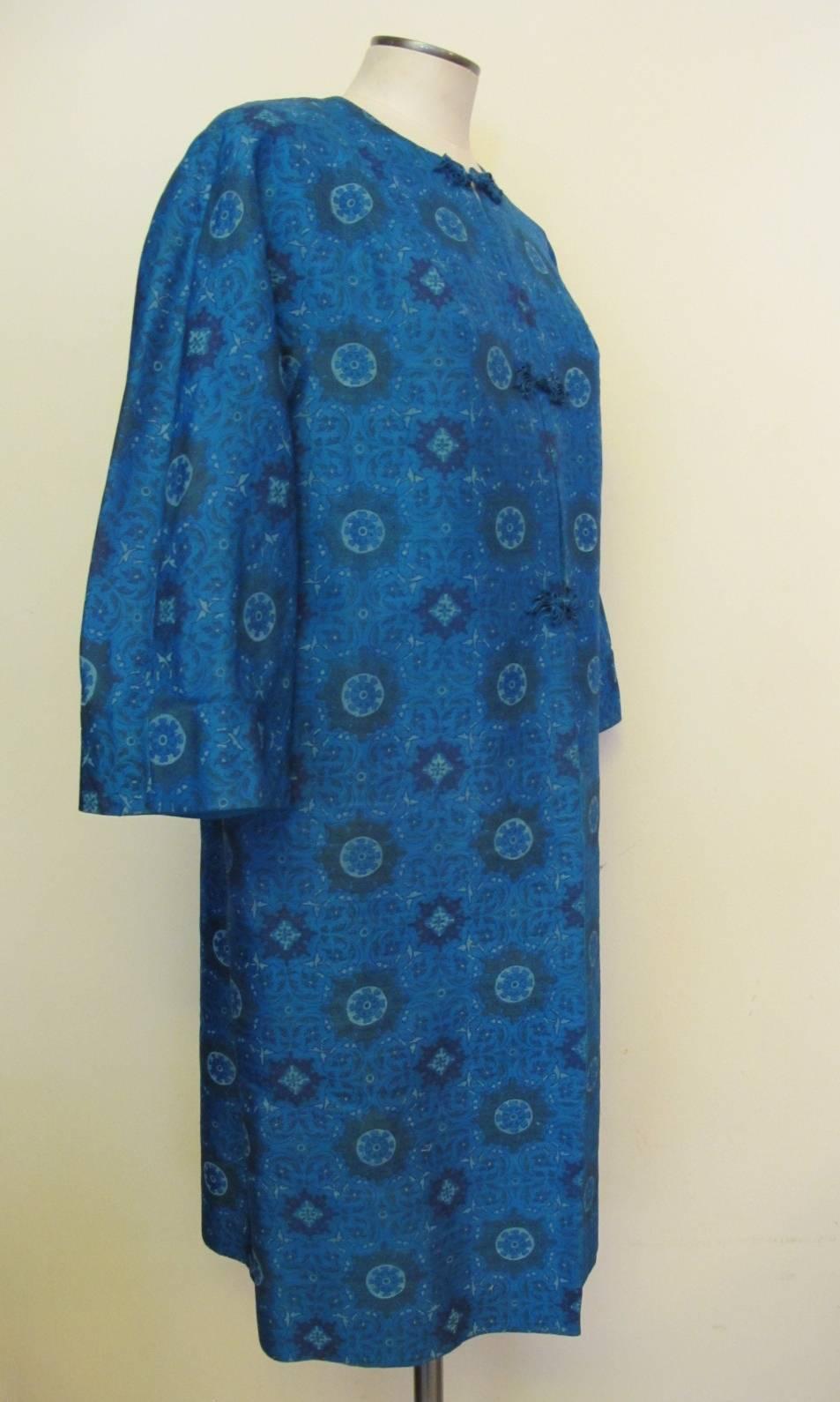 1960's Turquoise Blue Shantung Reversible Coat For Sale 1