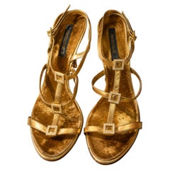 Roberto Cavalli Archive Y2K Bronze Crystal Sandals