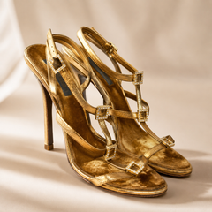 Roberto Cavalli Archive Y2K Bronze Crystal Sandals