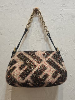Fendi Baguette Wool Sequin Shoulder Bag