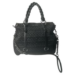 Miu Miu Black Matelassé Leather Tote Bag with Braided Handles