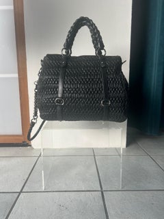 Miu Miu Black Matelassé Leather Tote Bag with Braided Handles