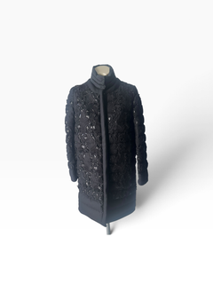 Abrigo de plumón Moncler Première negro con bordado floral