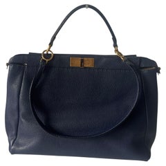 Fendi Early Peekaboo Selleria Made-to-Order Navy Leather Large Bag