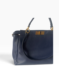 Fendi Early Peekaboo Selleria Made-to-Order Navy Leather Large Bag