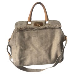 Prada 2011 Linen and Rope Woven Canvas Fringe Large Tote Bag