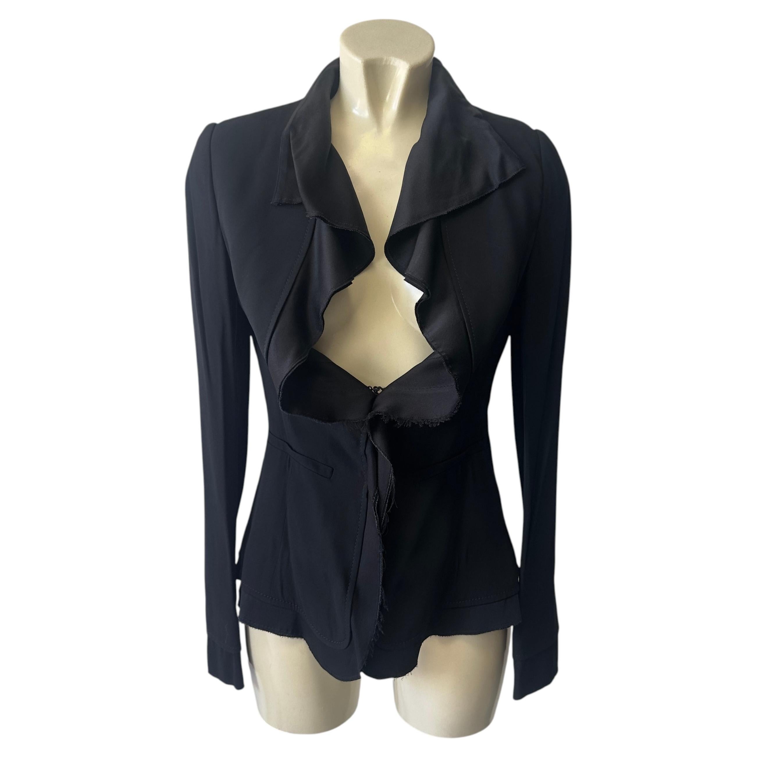Pre-owned Givenchy Black Cut-out Ruffle Draped Blazer Jacket