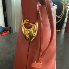 Genny 1980s Terracotta Leather Bucket Shoulder Bag with Gold Hardware