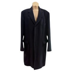 Hermès Men’s Navy Blue Cashmere Overcoat with Leather Collar Detail