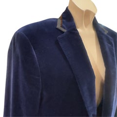 Etro Navy Blue Velvet Blazer with Multicolored Paisley Lining