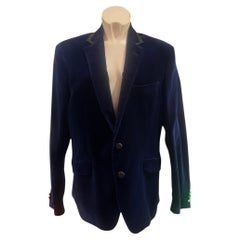 Etro Navy Blue Velvet Blazer with Multicolored Paisley Lining