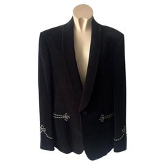 Gucci Black Velvet Blazer with Shawl Collar and Gold Blue Braided Trim