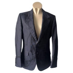 Gucci blazer blu notte con motivo equestre jacquard tono su tono