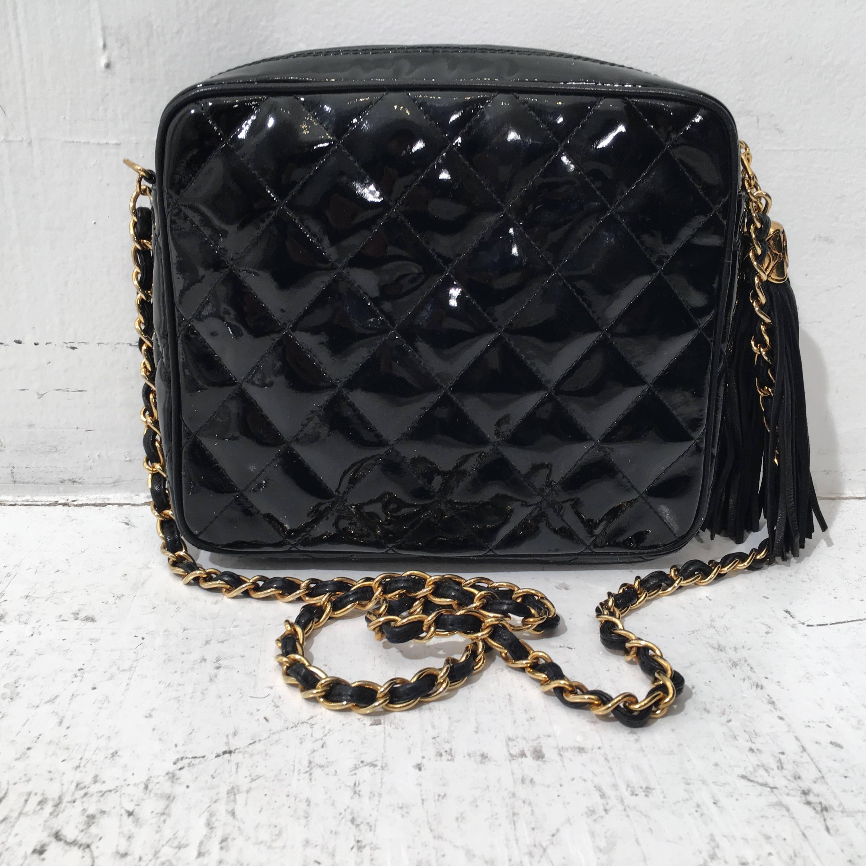 Black Chanel Quilted Patent Leather Crossbody Bag