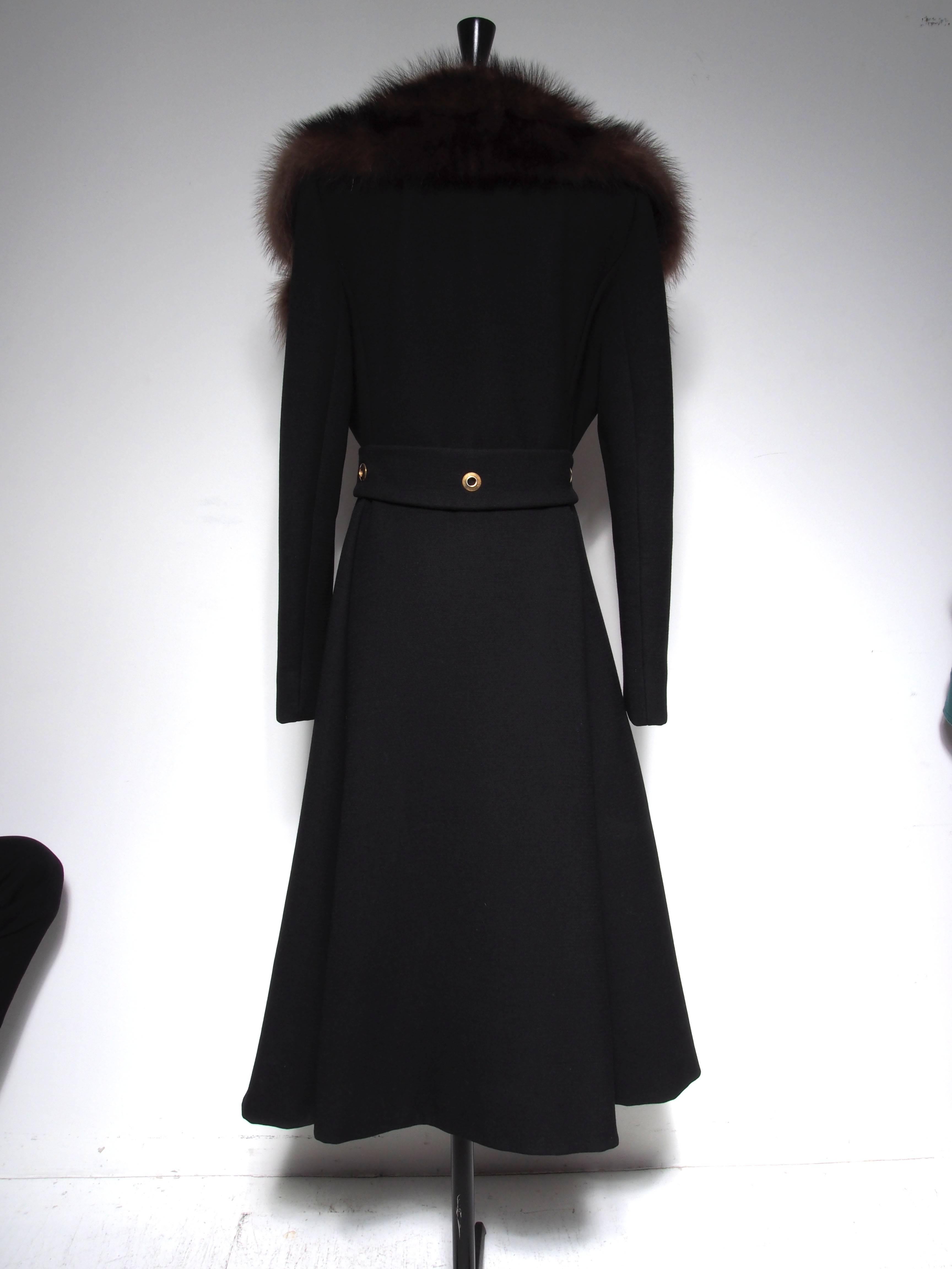 Black Seymour Fox A-Line Coat with Fisher Collar For Sale