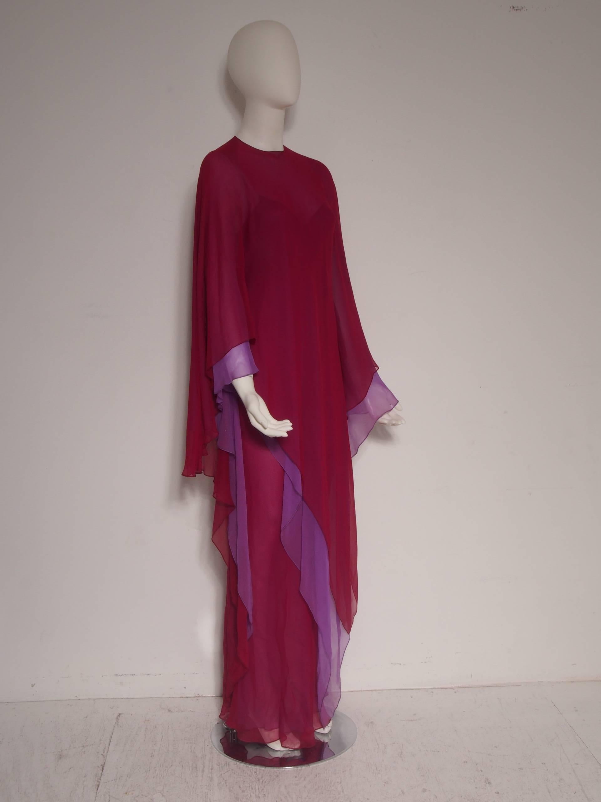 Red Halston Silk Chiffon Dress & Caftan