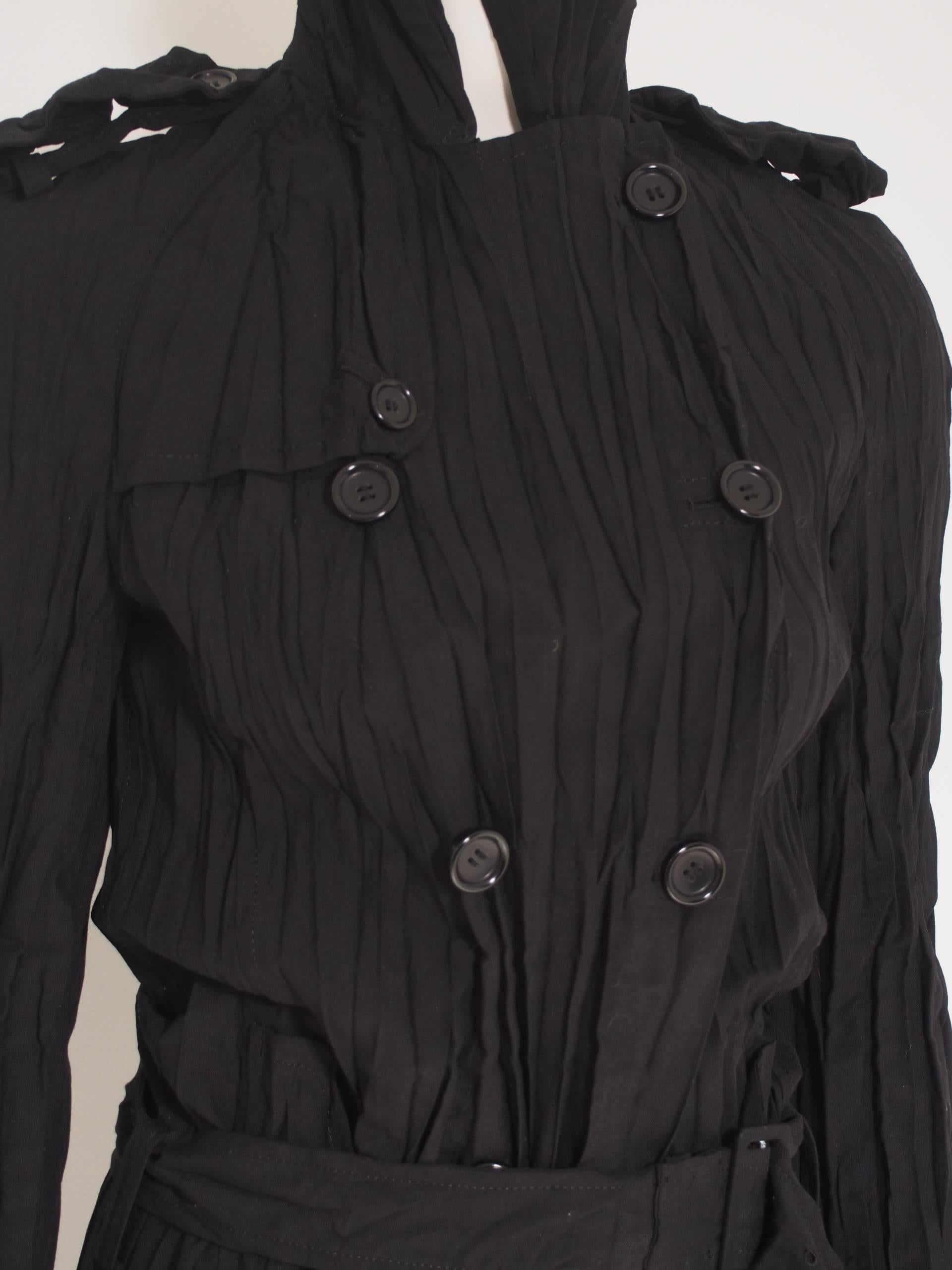 Black Junya Watanabe Comme des Garçons Belted Crinkle Jacket For Sale