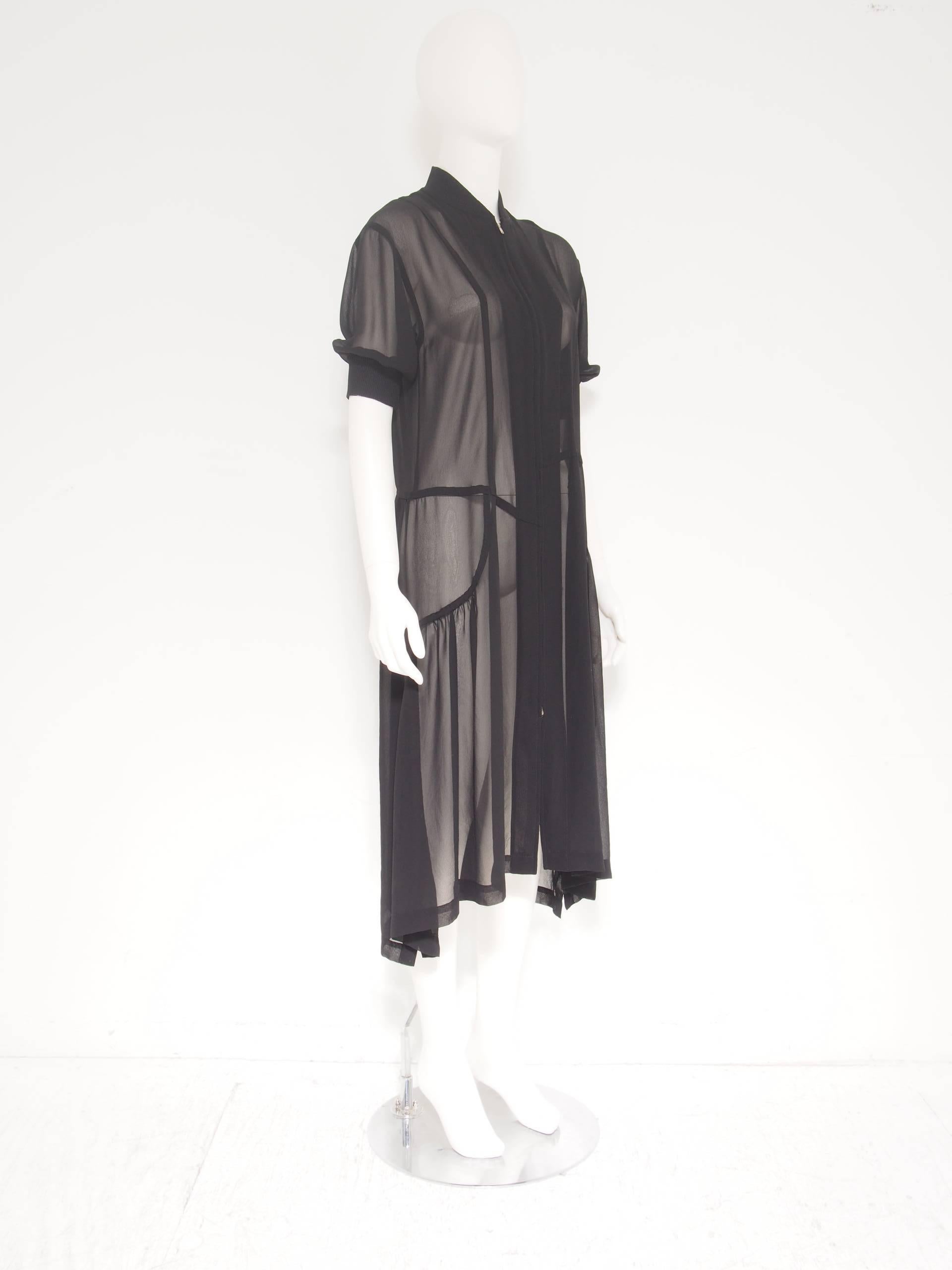 Comme des Garçons Sheer Black Asymmetrical Panel Zipper Dress In Excellent Condition In New York, NY