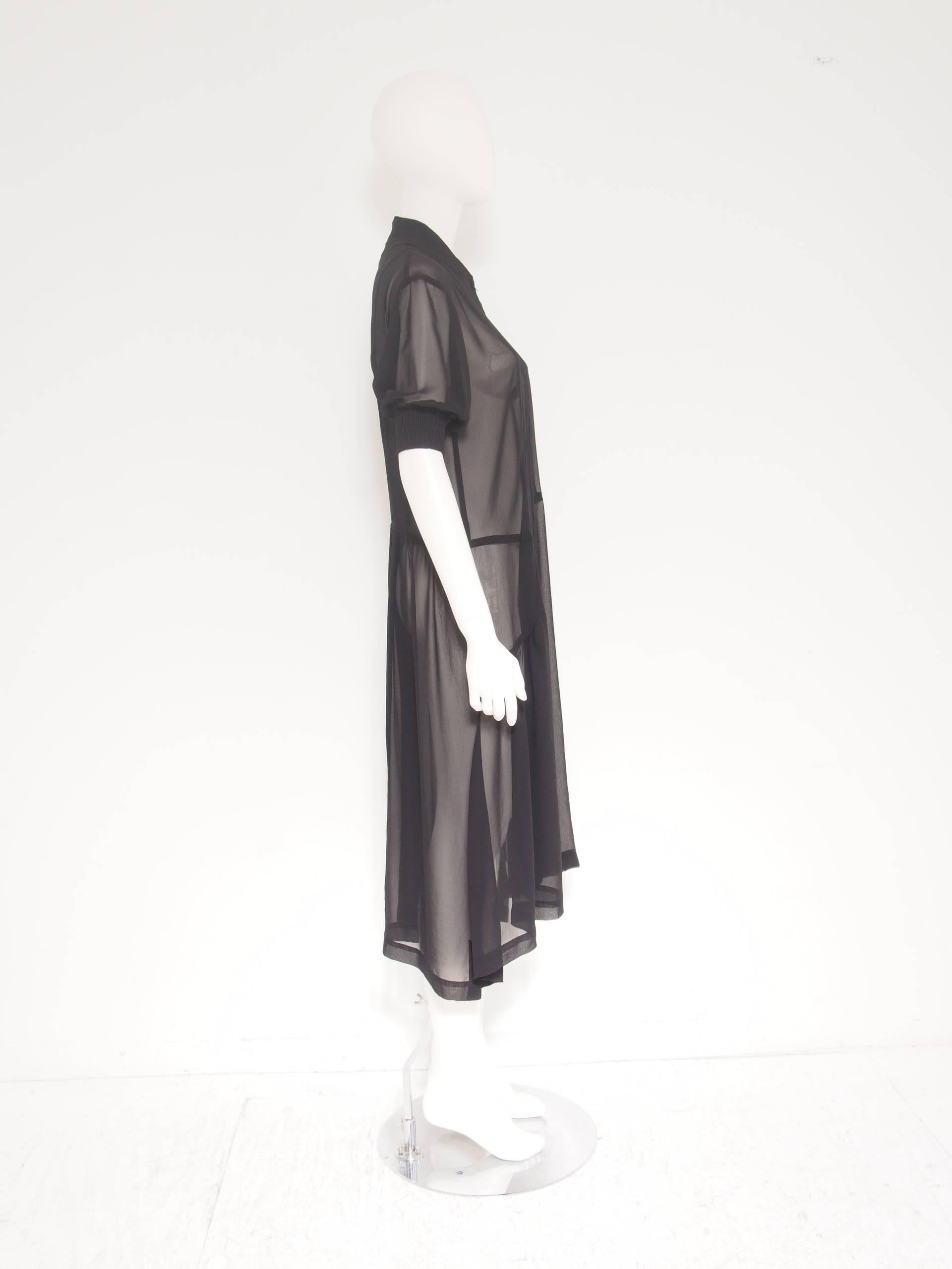 Women's Comme des Garçons Sheer Black Asymmetrical Panel Zipper Dress