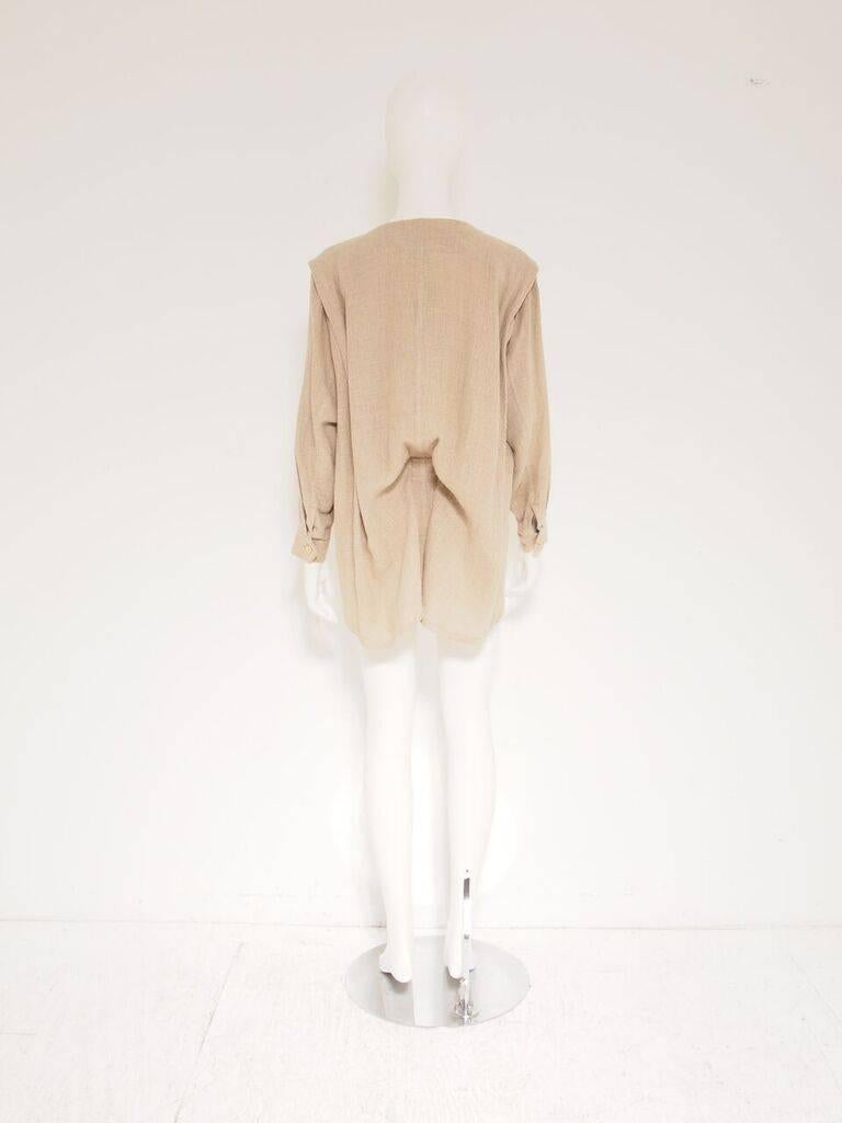Women's Issey Miyake Beige Linen Jacket with Cape For Sale