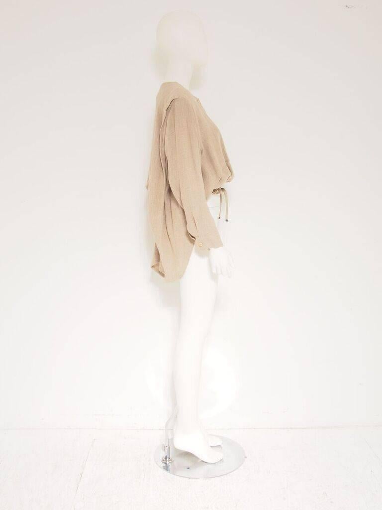 Issey Miyake Beige Linen Jacket with Cape For Sale 1