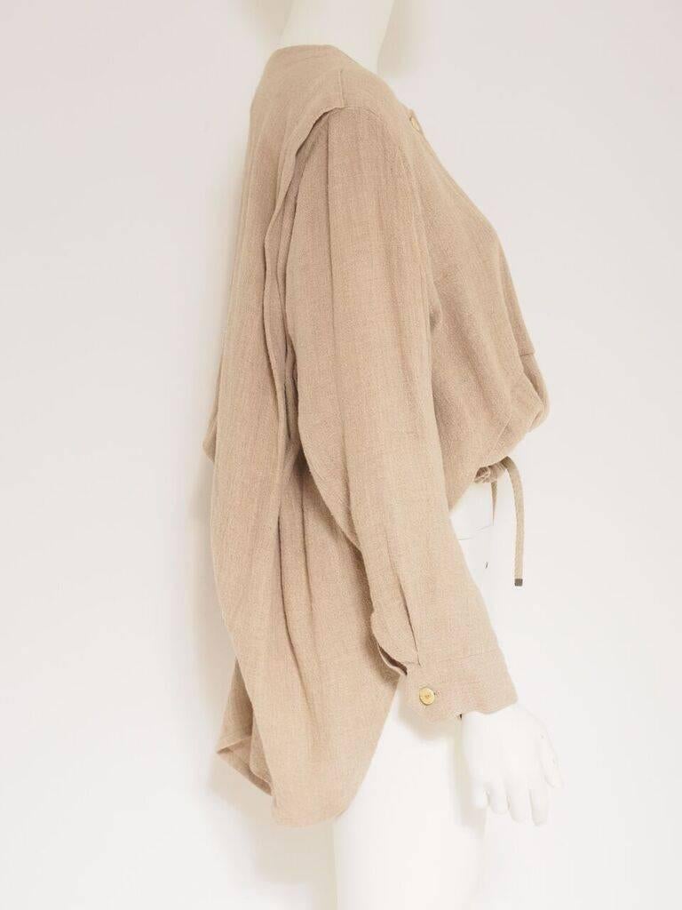 Issey Miyake Beige Linen Jacket with Cape For Sale 4