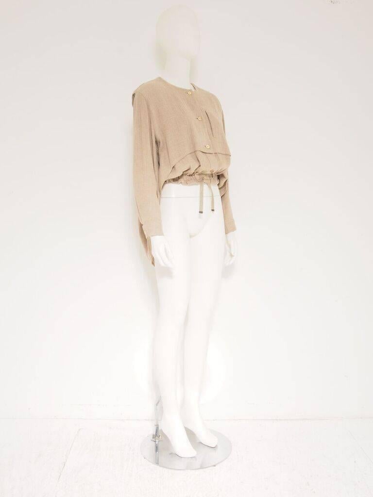 Issey Miyake Beige Linen Jacket with Cape For Sale 2