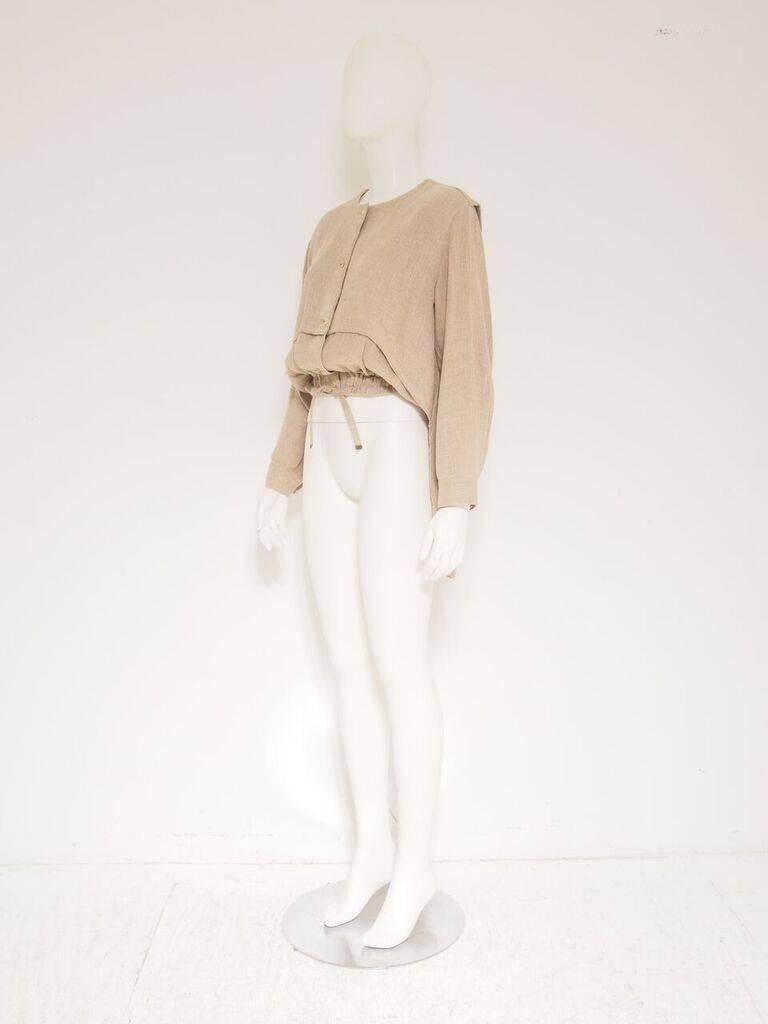 Issey Miyake beige layered high and low cape top