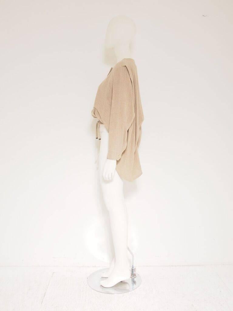 Issey Miyake Beige Linen Jacket with Cape In Excellent Condition For Sale In New York, NY