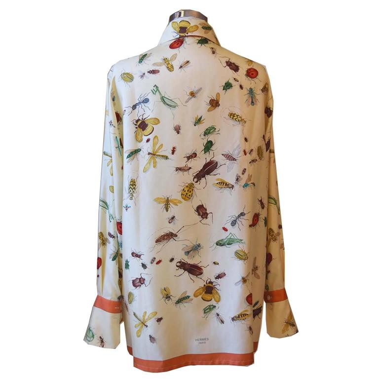 Hermes vintage 100% silk long sleeve shirt size 42 FR Les Insects at 1stDibs
