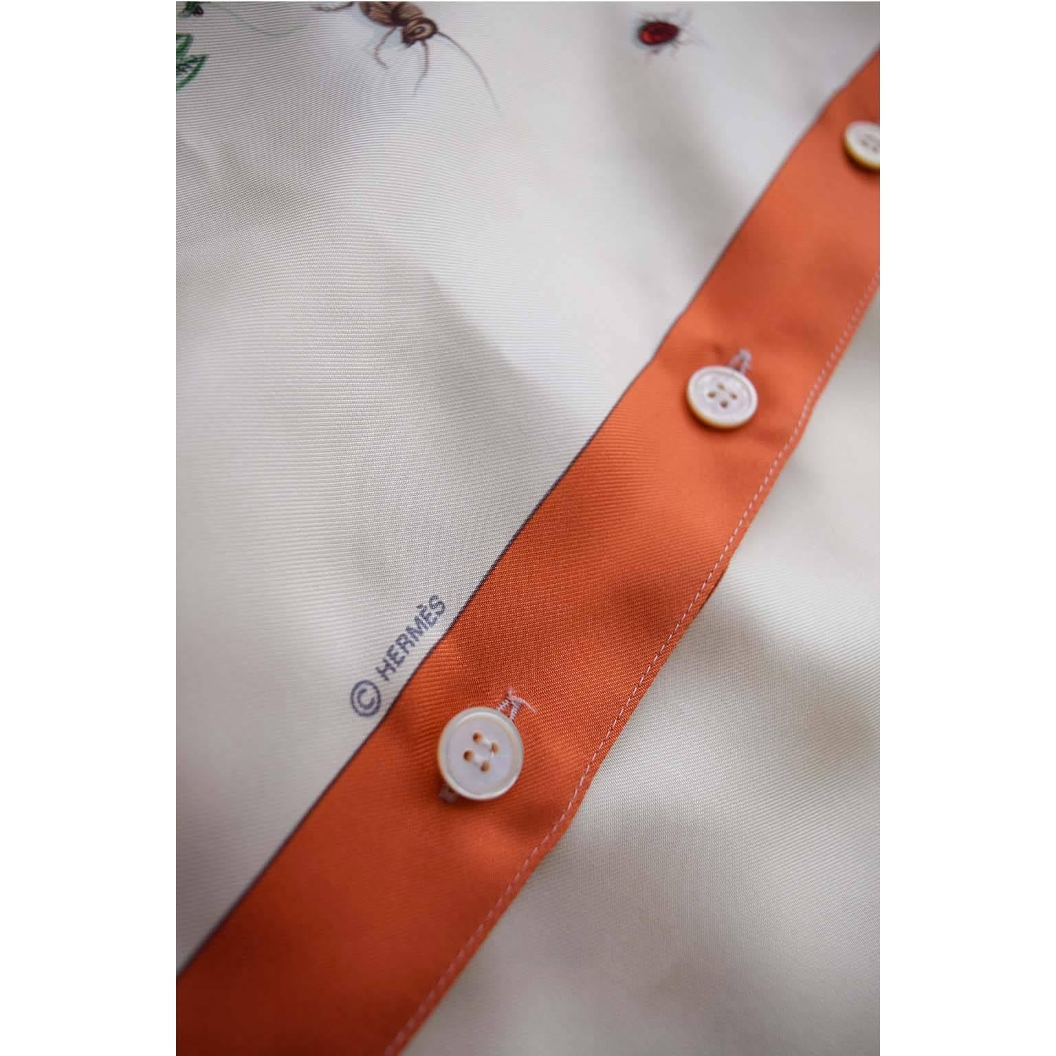 Hermès Vintage 100% Seide langärmeliges Hemd Größe 42 FR Les Insects 2