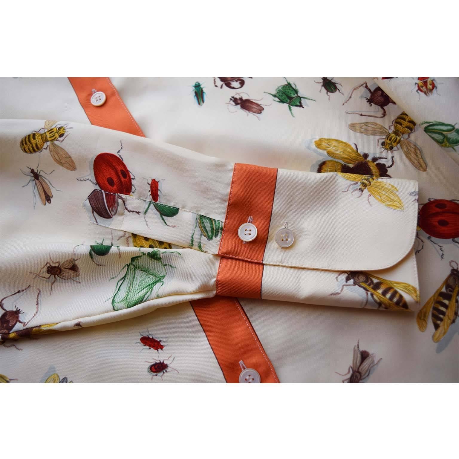 Hermès Vintage 100% Seide langärmeliges Hemd Größe 42 FR Les Insects 1