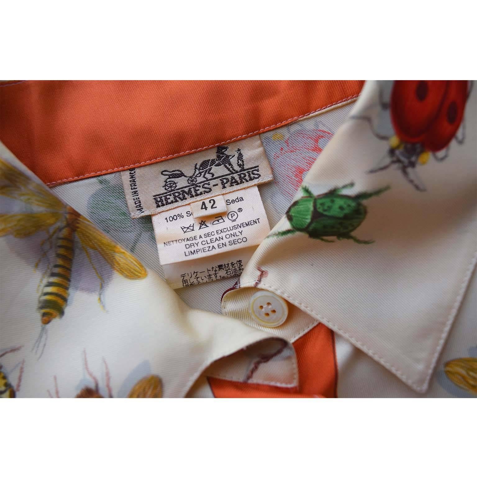 Hermès Vintage 100% Seide langärmeliges Hemd Größe 42 FR Les Insects 4