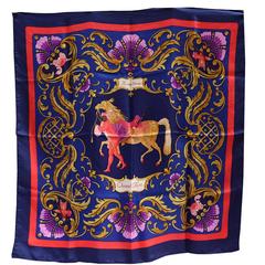 Hermes Cheval Turc blue silk scarf 1969