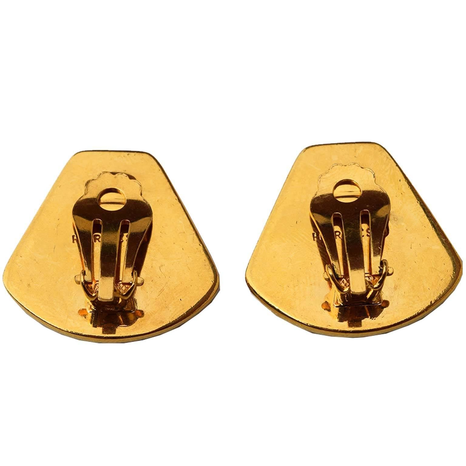 Hermes enamel navy clipon earrings 1980's 1