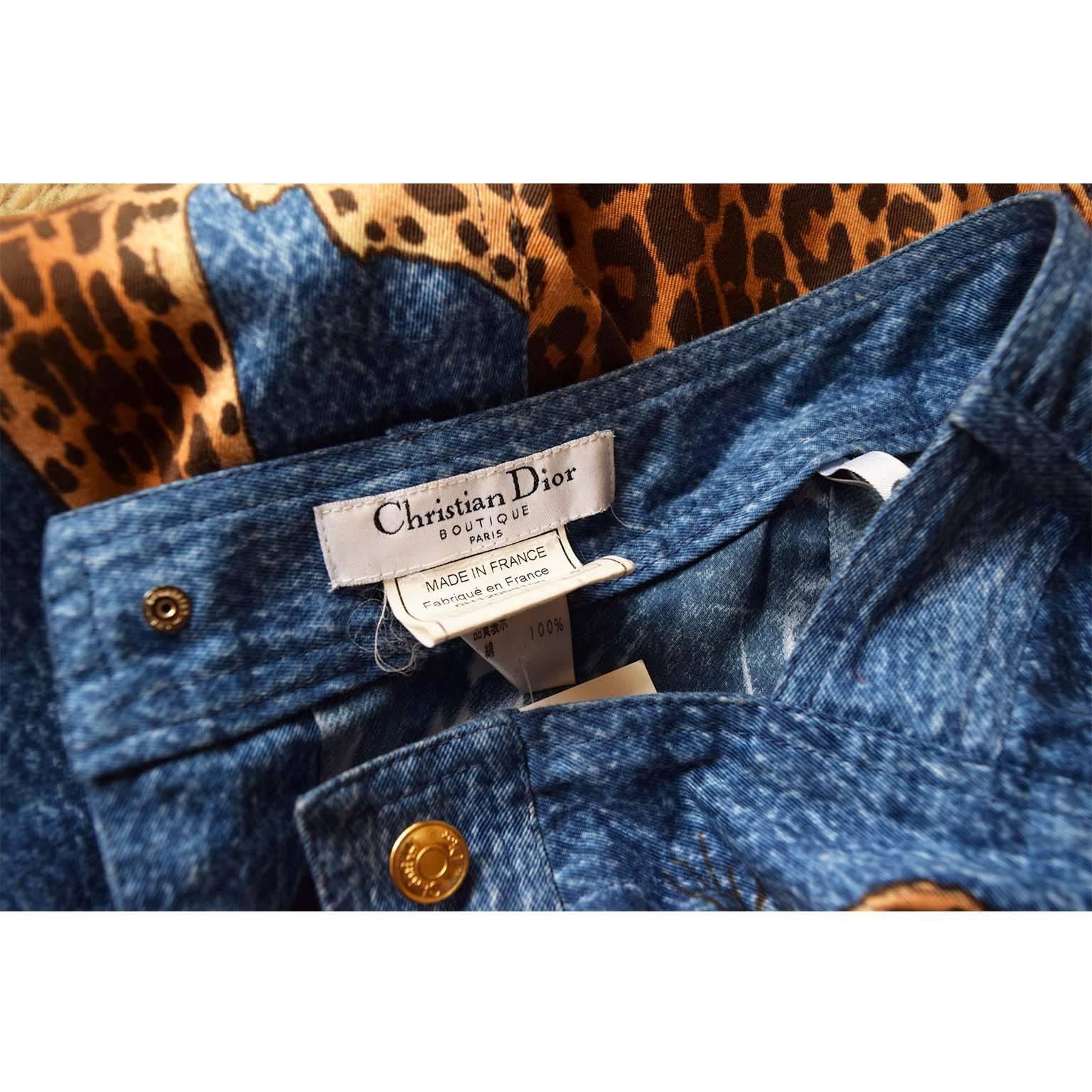 Christian Dior Boutique by John Galliano denim leopard print dress F38 For Sale 2