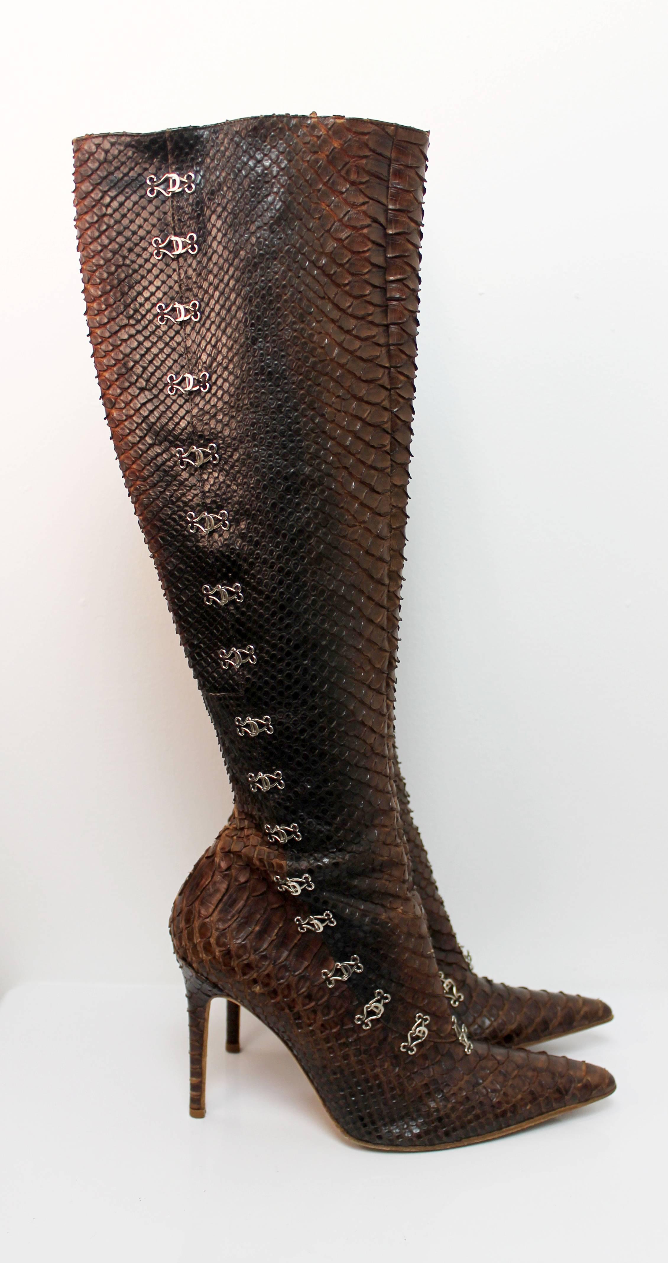 John Galliano AW 2001 Brown Python Boots In Excellent Condition In London, GB
