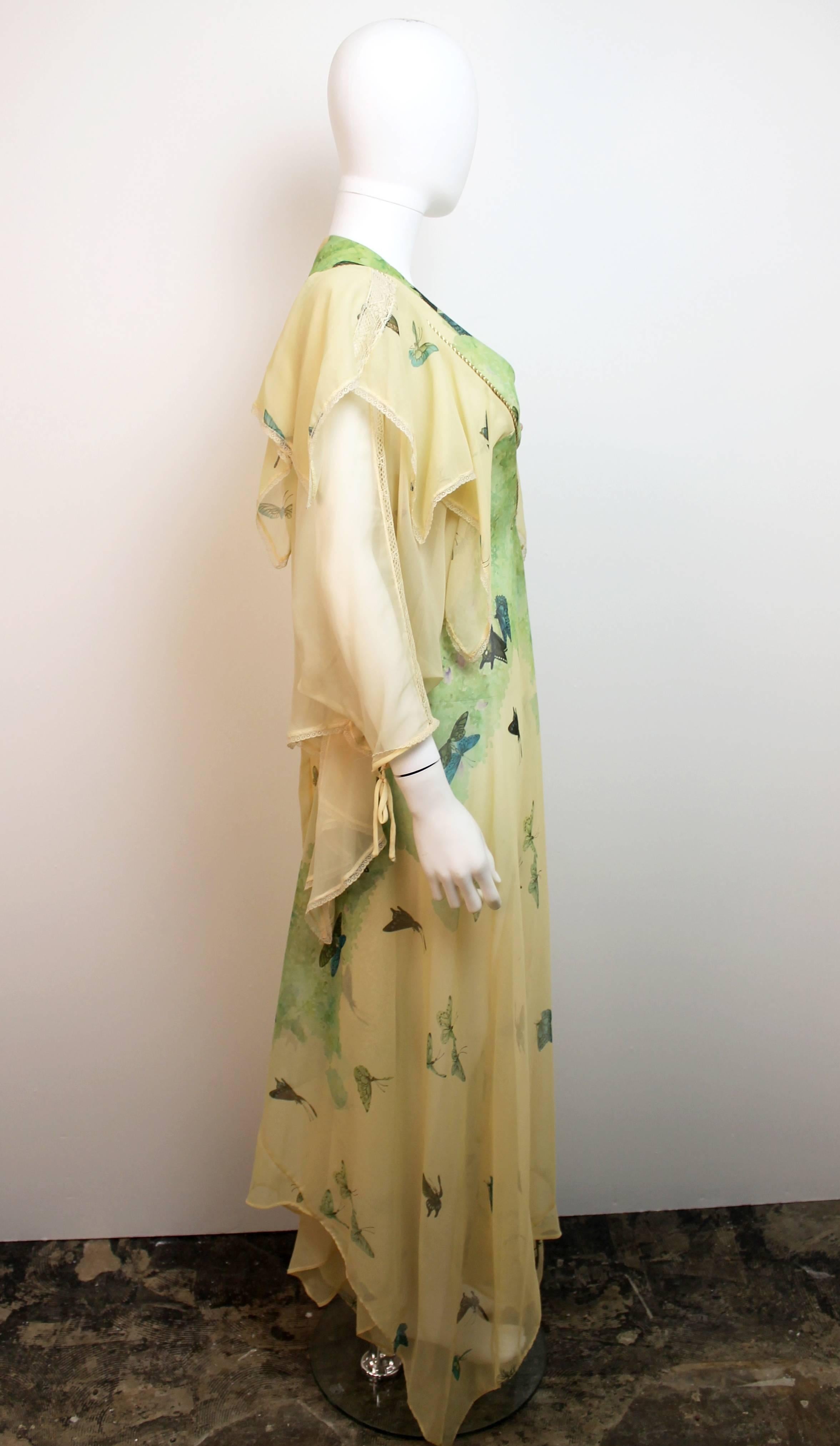 Marisa Martin Yellow and Green Butterfly Print Dress c.1970 In Excellent Condition In London, GB