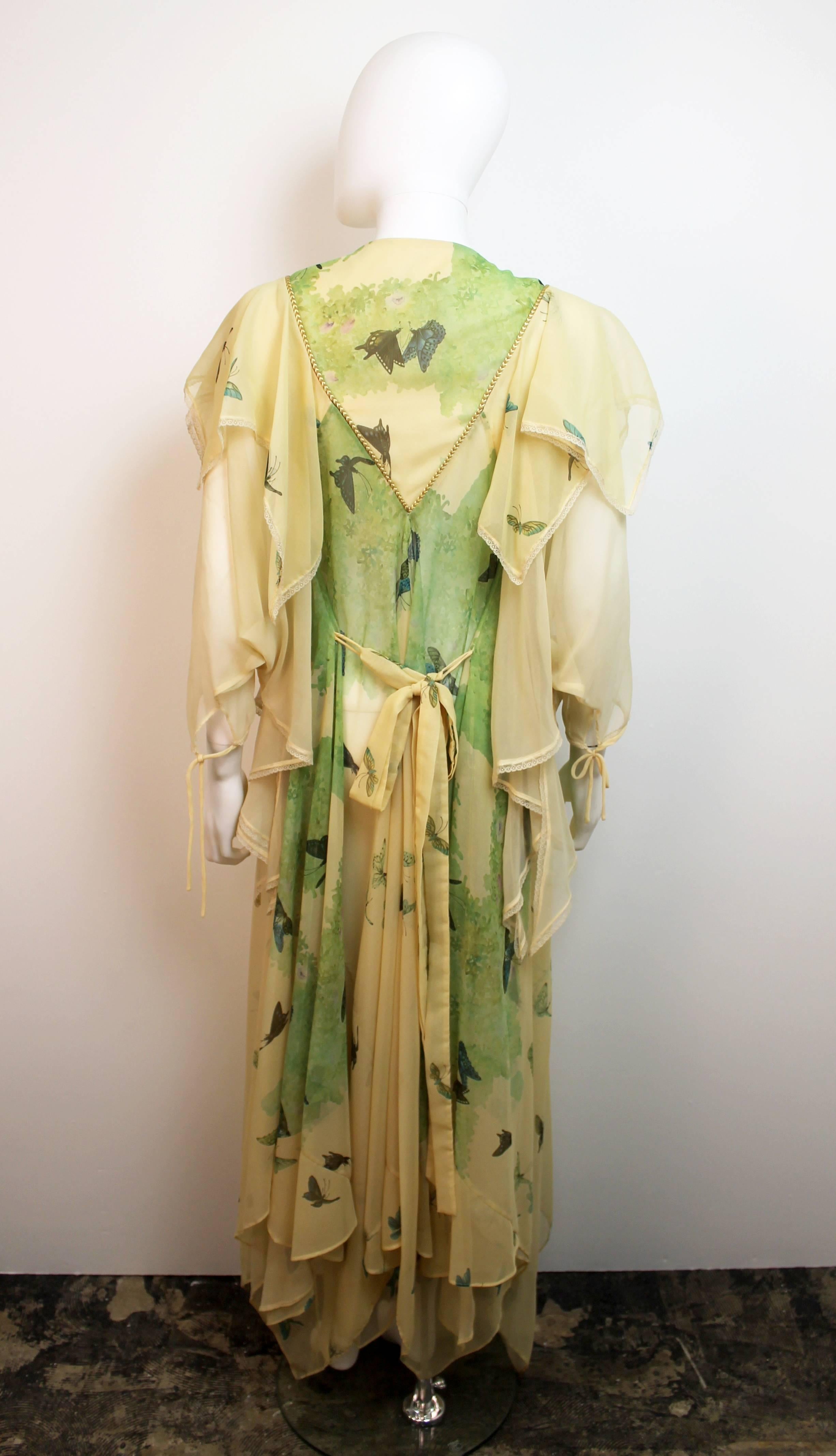 Marisa Martin Yellow and Green Butterfly Print Dress c.1970 2